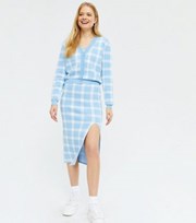 New Look Blue Check Knit Midi Skirt